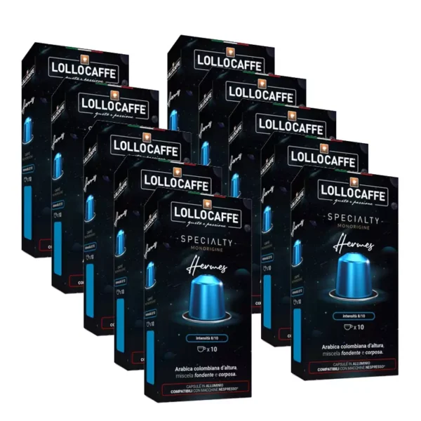 100 Hermes Aluminium Coffee Capsules Lollo Box Specialty Compatible Nespresso®
