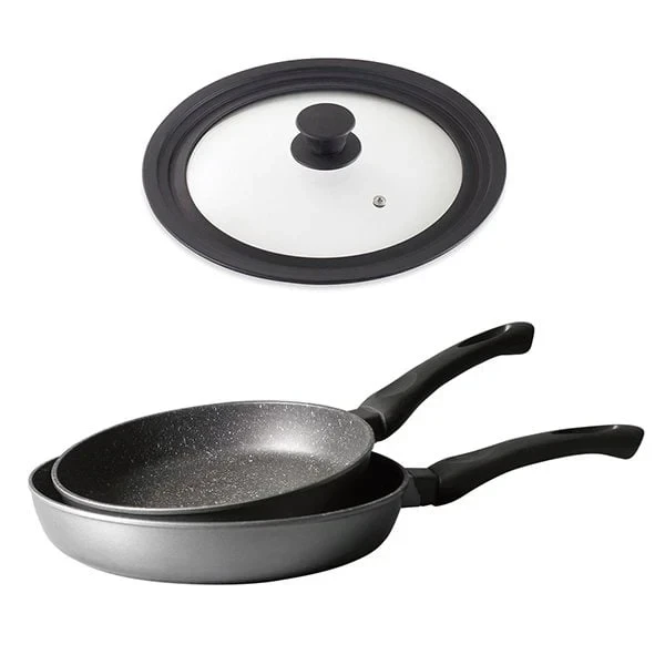Lot 2 Poêles avec revêtement Dur comme la pierre 24 et 28 cm et Couvercle multi-diamètres Mathon