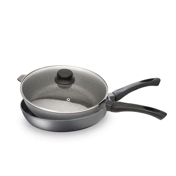 Lot 1 Poêle + 1 Sauteuse avec couvercle avec revêtement Dur comme la pierre 24 cm Mathon