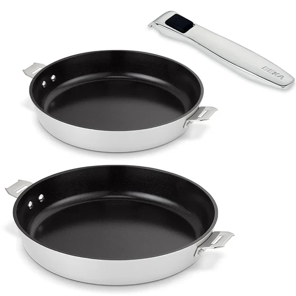 Lot de 2 poêles Evolution Alumax 24, 28 cm et 1 manche amovible Beka