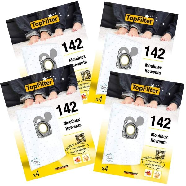 Lot de 4 packs de 4 sacs aspirateur 64142 Rowenta et Moulinex Premium TopFilter