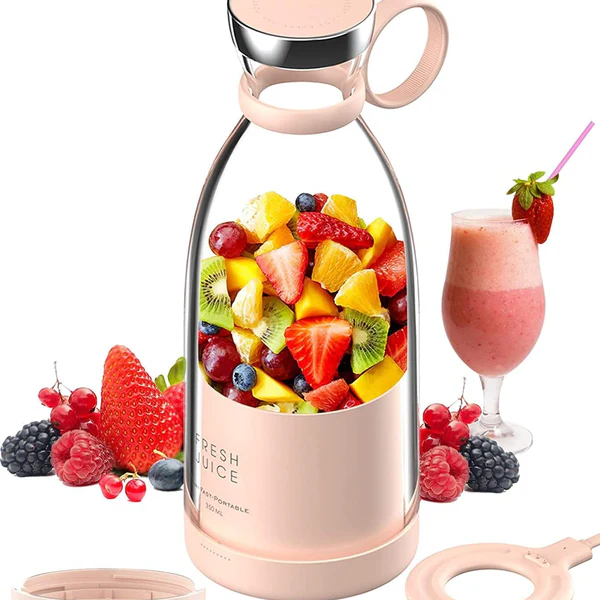 Blender Portable électrique Smoothie de 0,35L Rechargeable USB + couvercle rose Vendos85