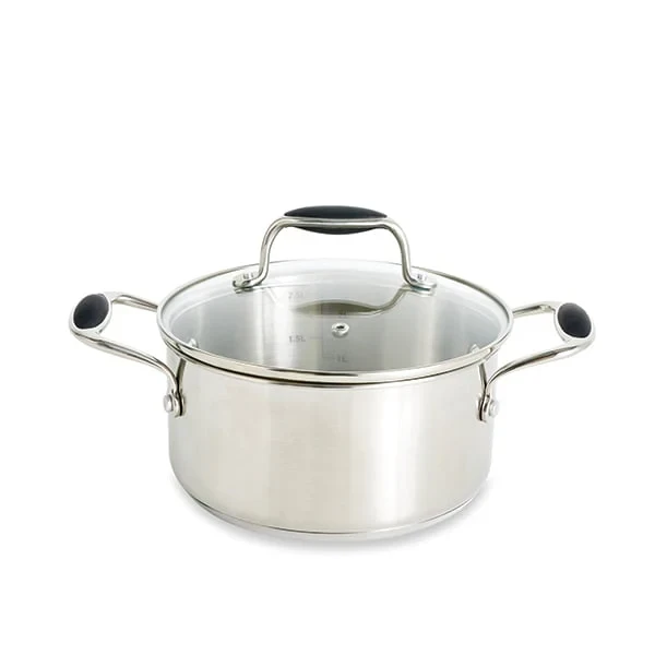 Lot faitout Excell’Inox 20 cm et couvercle en verre Mathon