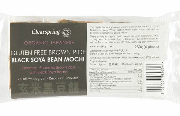Clearspring Mochi de riz brun bio au soja noir japonais sans gluten, végétalien, 250 g