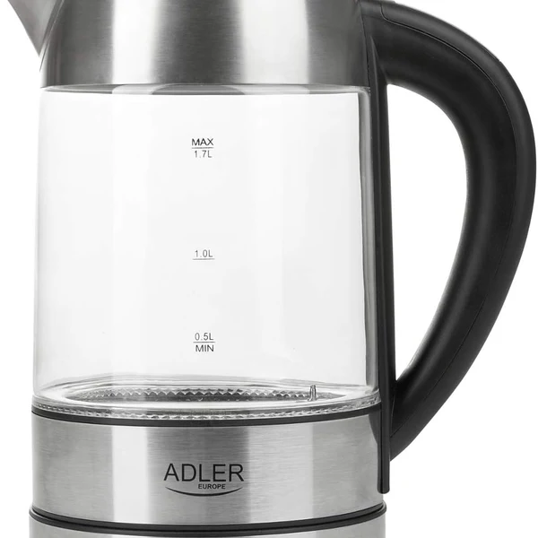 bouilloire électrique de 1,7L 2200W transparent gris noir Adler