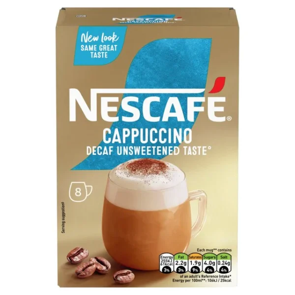 Nescafe Cappuccino Decaf Unsweet Instant Coffee 8 per pack