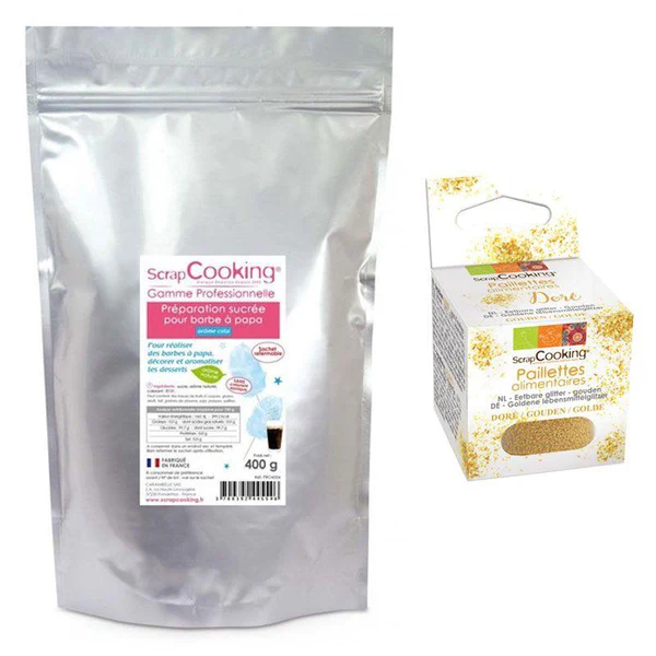 Préparation barbe à papa bleue 400 g + paillettes dorées Scrapcooking