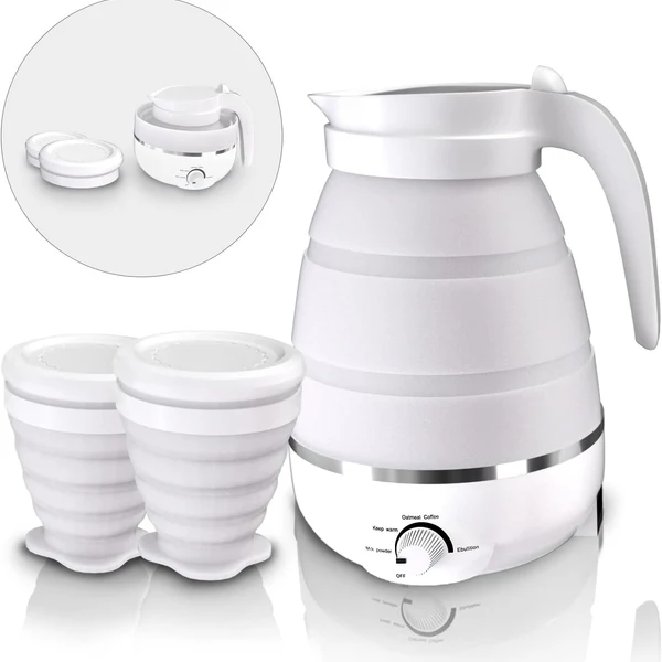 Bouilloire électrique pliable de 0,6L et 2 tasses pliables blanc Vendos85