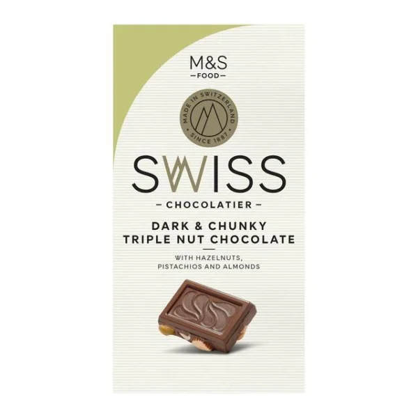 M&S Swiss Chunky Triple Nut Dark Chocolate 200g