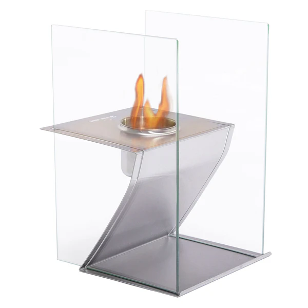 Cheminée de table à l'éthanol en acier inoxydable et verre trempé Purline