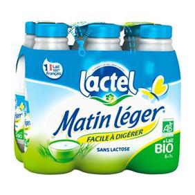 Lait UHT à teneur réduite en lactose 1,2%MG Bio MATIN LEGER, bouteille6x1 litre
