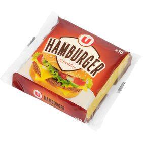 Fromage fondu pasteurisé au cheddar pour hamburger U, 18%MG, 10 tranches, 200g