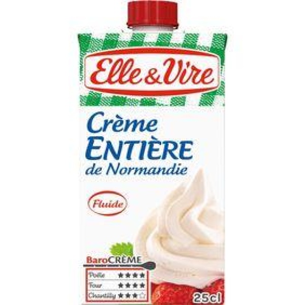 Crème fluide de Normandie UHT entière 30% ELLE&VIRE brick 25cl