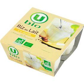 Riz au lait saveur vanille U BIO, 4x100g