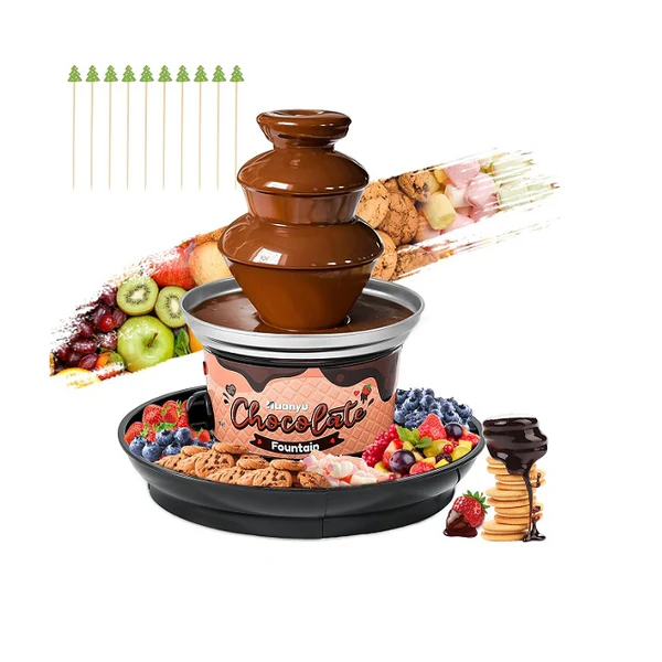 Fontaine à chocolat à 3 étages avec 10 brochettes en bambou noir Vendos85