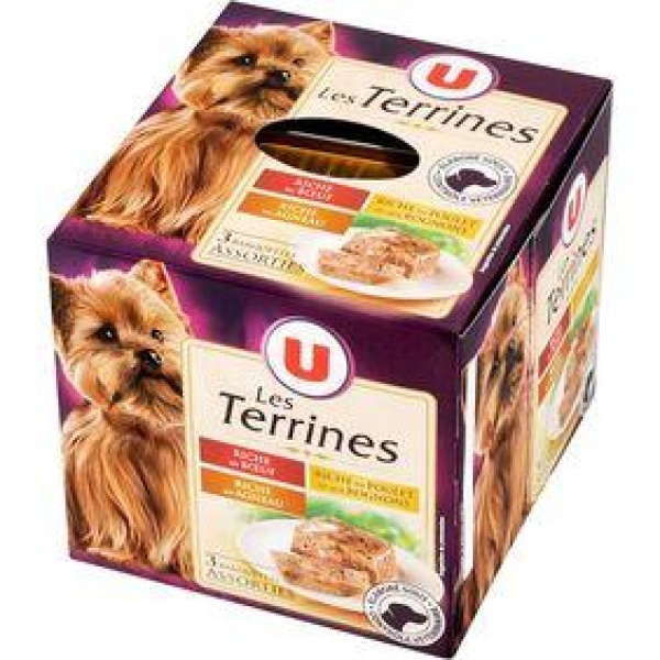 Terrines p/chien riche en boeuf/en agneau/riche en poulet+aux rognonsU barq.3x300g
