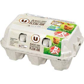 Oeufs poules plein air Label Rouge calibre mixte U, boite de 6