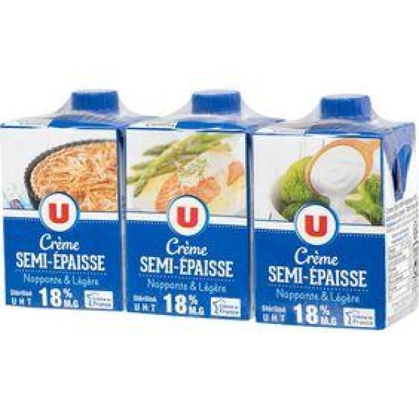 Crème légère semi-épaisse UHT U, 18%MG , 3x20cl