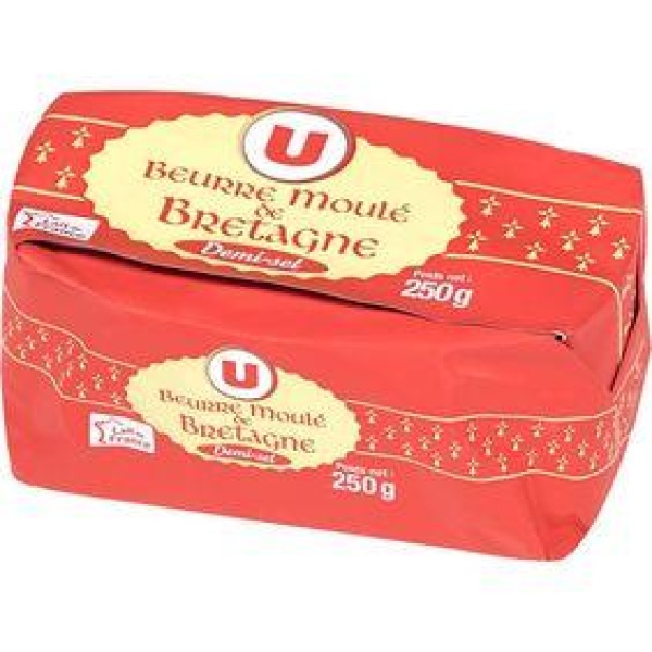 Beurre moulé de Bretagne demi-sel 80% MG U 250G