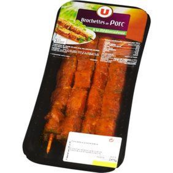 Brochette de porc nature, U, 4 pièces 380 g