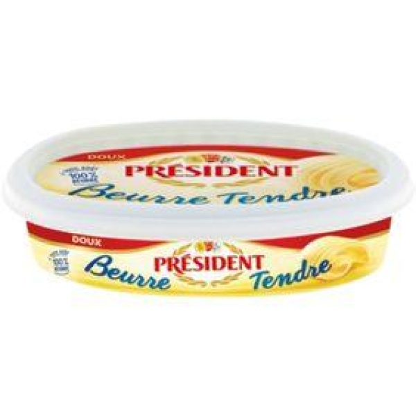 Beurre tendre doux 82% de MG PRESIDENT, barquette de 125g