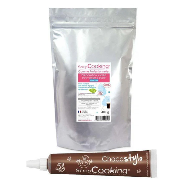 Préparation pour barbe à papa bleue 400 g + 1 Stylo chocolat Scrapcooking