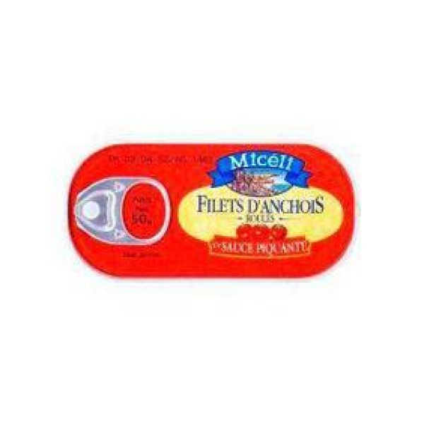 Filets d'anchois roulés sauce piquante MICELI, boîte de 50g