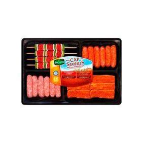 Viande de porc assaisonnée + chipolata + merguez + brochette de boeuf,SOCOPA, barquette 810g