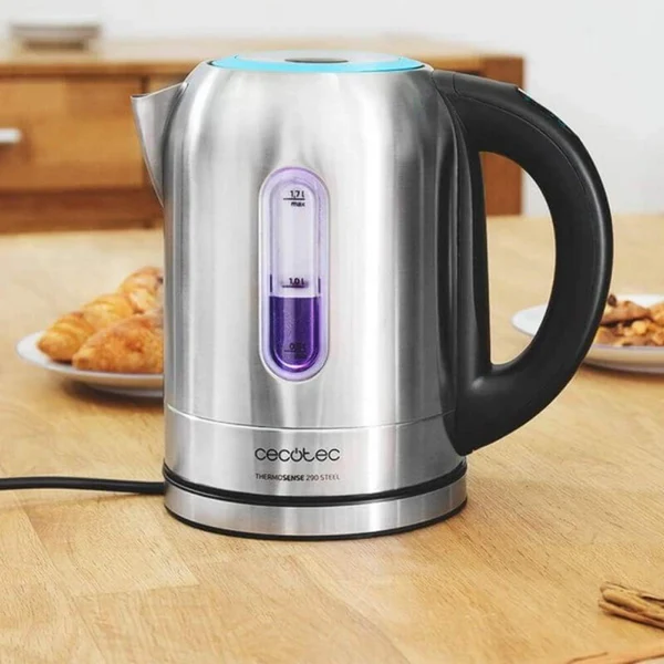 bouilloire électrique de 1,7L en acier inoxydable 2200W gris noir Cecotec