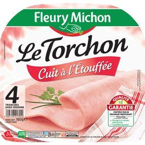 Jambon découenné Le Torchon cuit à l'étouffée VPF FLEURY MICHON, 4 tranches, 160g