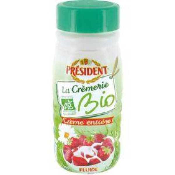 Crème UHT biologique entière 30%MG PRESIDENT bouteille 25cl