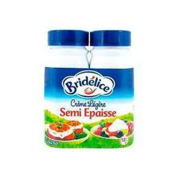 Crème légère semi épaisse UHT, 18%MG, BRIDELICE, 2 bouteilles de 25cl