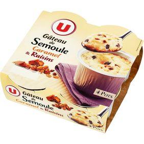 Gâteau de semoule aux raisins nappé caramel U, 4x100g