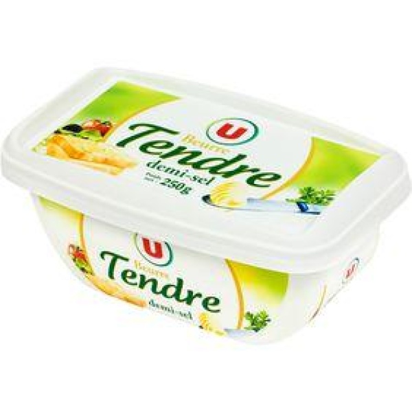 Beurre tendre à tartiner demi-sel 80%mg barquette U 250g
