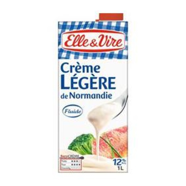 Crème légère de Normandie UHT ELLE&VIRE, 12%MG, 1l
