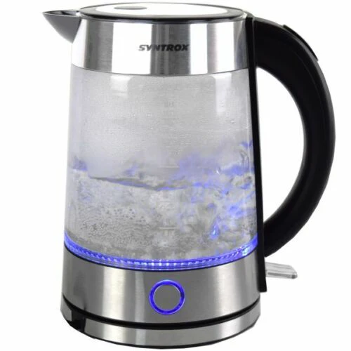 Bouilloire électrique en verre sans fil en acier inoxydable de 1,7L avec lumière bleu LED Syntrox