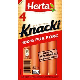 Saucisses de Strasbourg Knacki original HERTA, sachet micro-ondable de4 unités, 140g