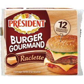Fromage fondu pasteurisé 17% de MG tranches burger gourmand raclette PRESIDENT, 150g