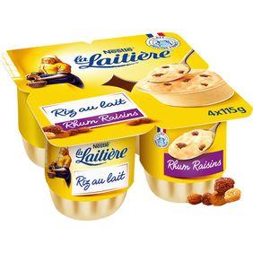 Riz au lait rhum et aux raisins LA LAITIERE, 4x115g