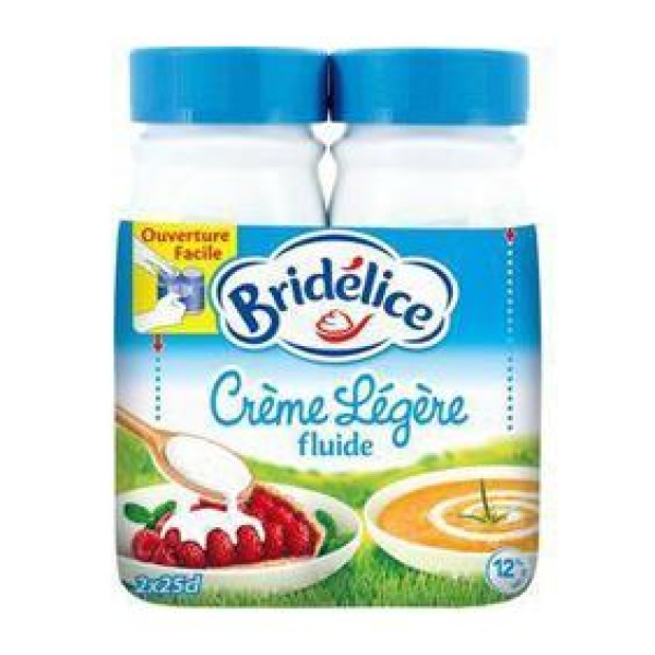 Crème fluide légère UHT, 12% de Matière grasse BRIDELICE, 2 bouteillesde 25cl