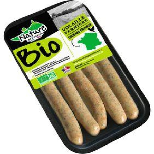 Saucisse de volaille aux herbes, BIO, NATURE DE FRANCE, 5 pièces 250 g