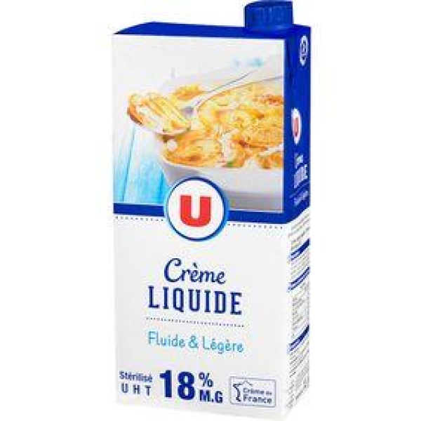 Crème UHT liquide U 18% de MG, brique de 1l
