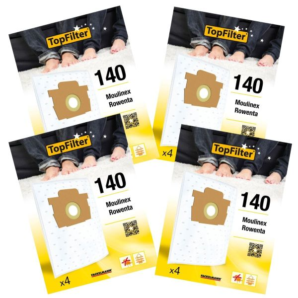 Lot de 4 packs de 4 sacs aspirateur 64140 Rowenta Silence Force Moulinex Premium TopFilter