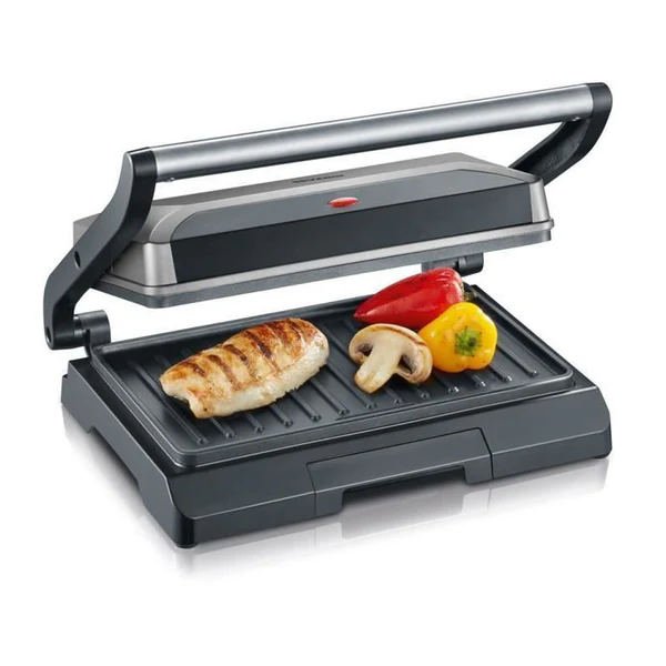 Kg2394 Gril Multifonction Compact : Viande - Paninis - Legumes - Plaques Anti-adhesives 23x14 -5 Cm - Recuperateur De Gr Severin