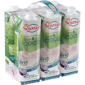 Boisson de soja au lait de coco UHT, SOJASUN, 6 unités de 1L