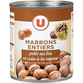 Marrons entiers pelés au feu et cuits à la vapeur U, boîte de 4/4, 510g