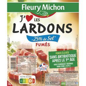 Lardons fumés "J'aime" taux de sel réduit FLEURY MICHON 2x75g