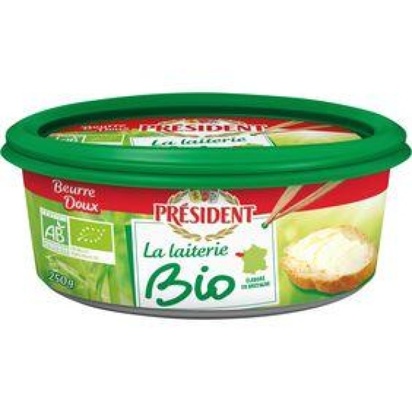 Beurrier La laiterie bio doux 82% de MG PRESIDENT, 250g