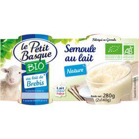 Semoule au lait de brebis nature sucré bio LE PETIT BASQUE, 2x140g
