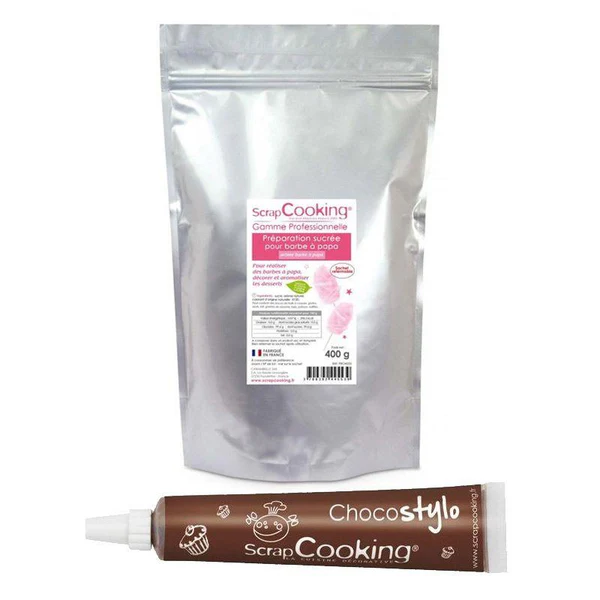 Préparation pour barbe à papa rose 400 g + 1 Stylo chocolat Scrapcooking